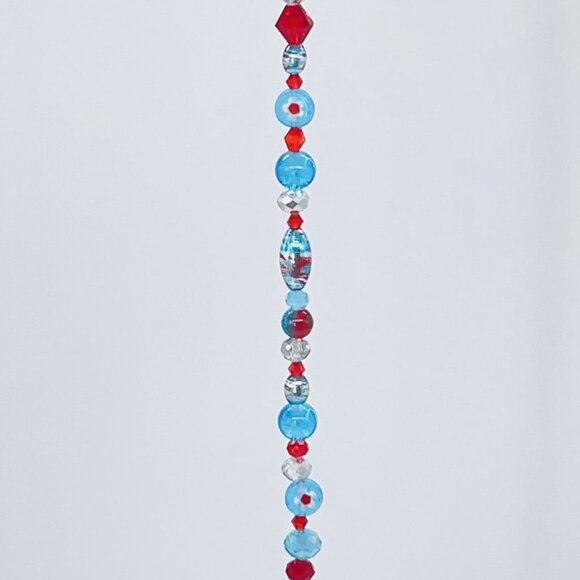 Beaded Suncatcher - Red Turquoise -Triangular Crystal Prism - Hanging Decor - Picture 3 of 16